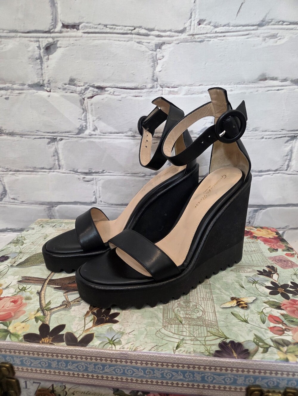 Gianvito Rossi Black Platform Wedge Sandals